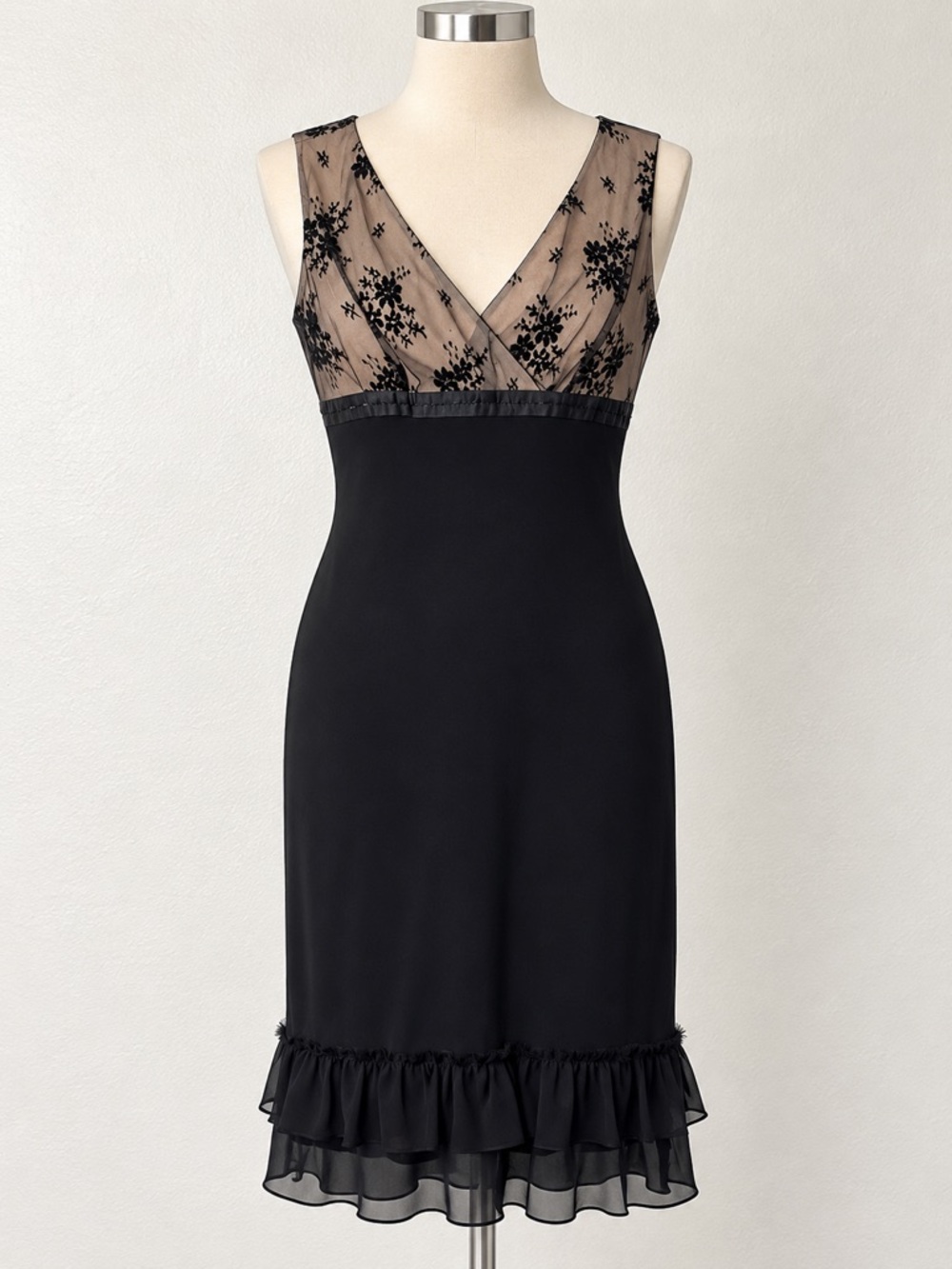 Adrianna Papell Black Sheer Floral-Embroidered Midi Dress